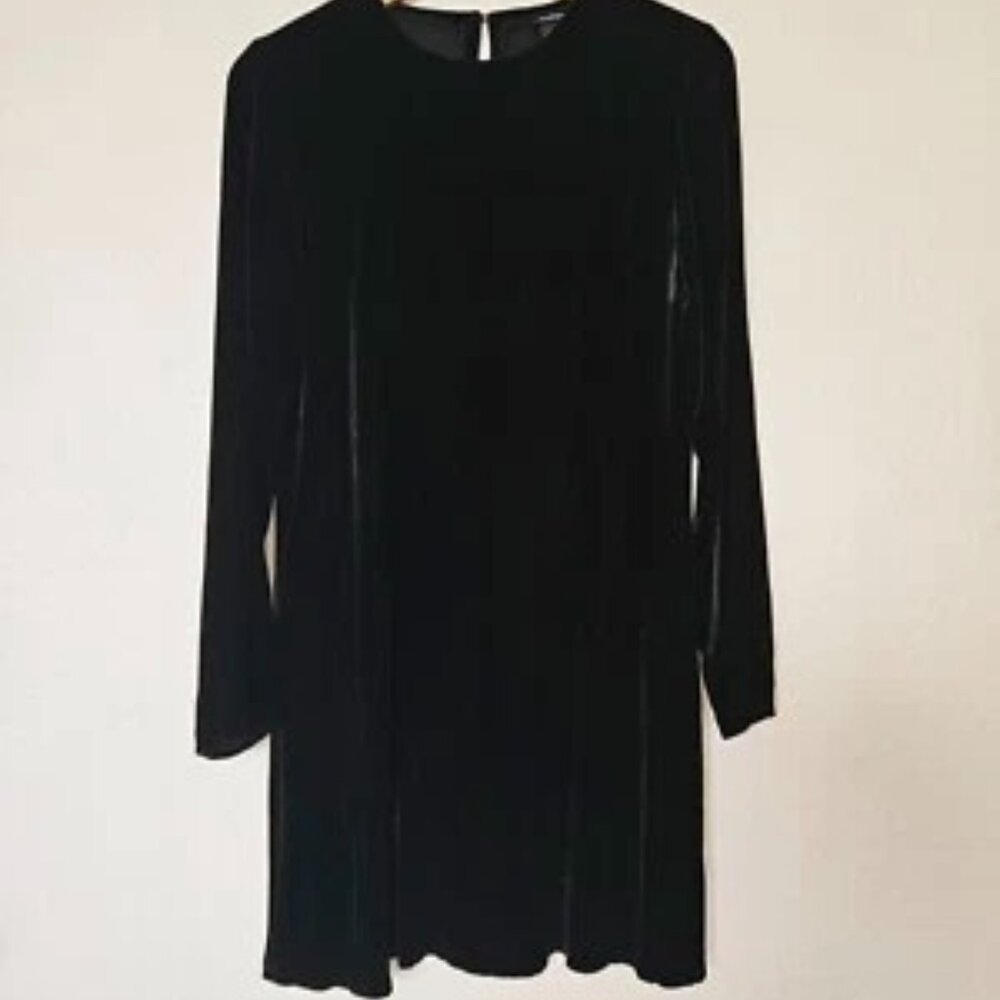 EILEEN FISHER Black Velvet A-Line Long Sleeve Dress